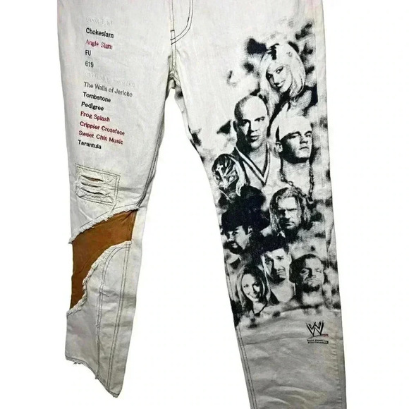 Rare Y2K WWE PPFM Wrestling Jeans – Vintage 2005 WWE Superstars Print – Size 31 - Picture 2 of 12